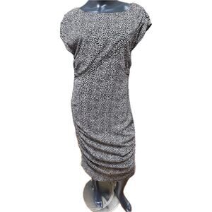 Ann Taylor Black White Animal Print Silk Cinch Waist Dress Size 14